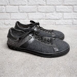 Tod's Designer Black and Grey, Leather Lace Up Sneakers